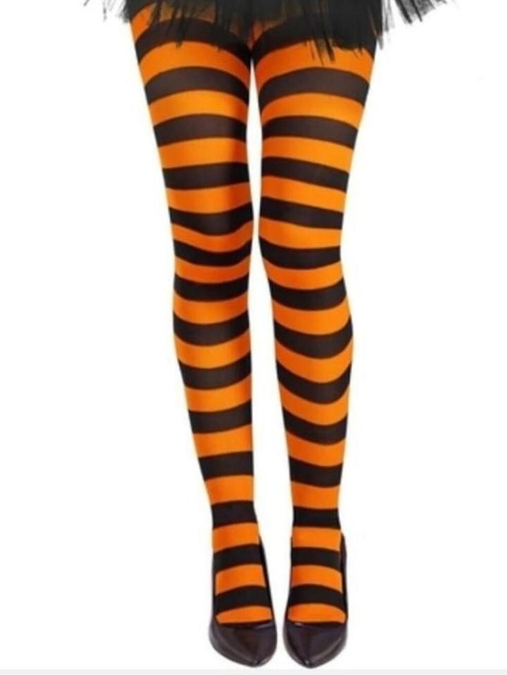 K.Bell Black And Orange Striped Halloween Tights Stockings